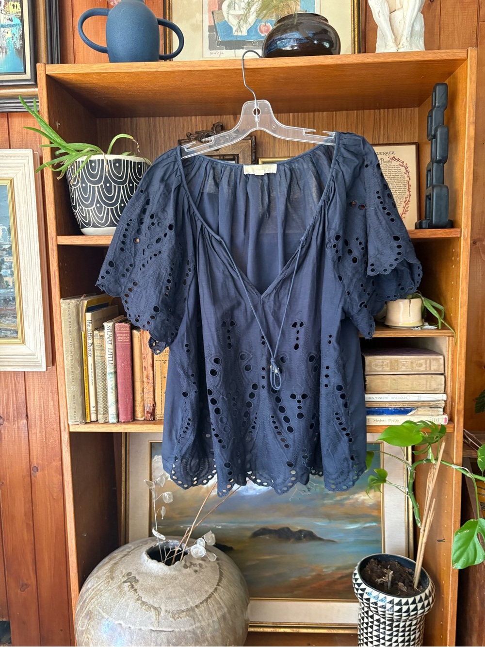 Michael Kors Boho Ruffle Navy Oversize Blouse 2X